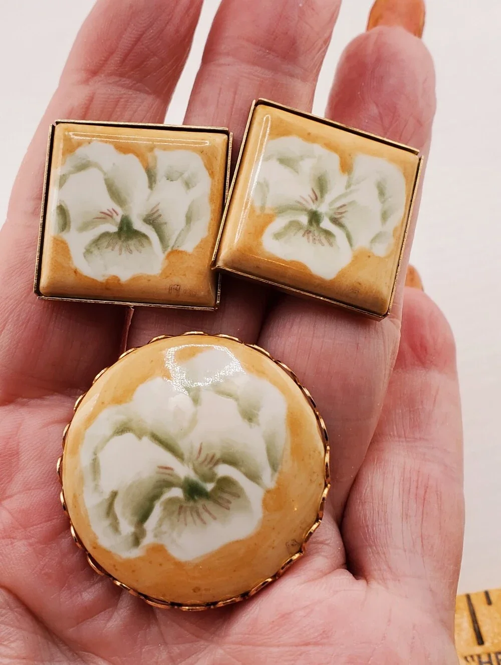 Porcelain Pansy Brooch Earrings